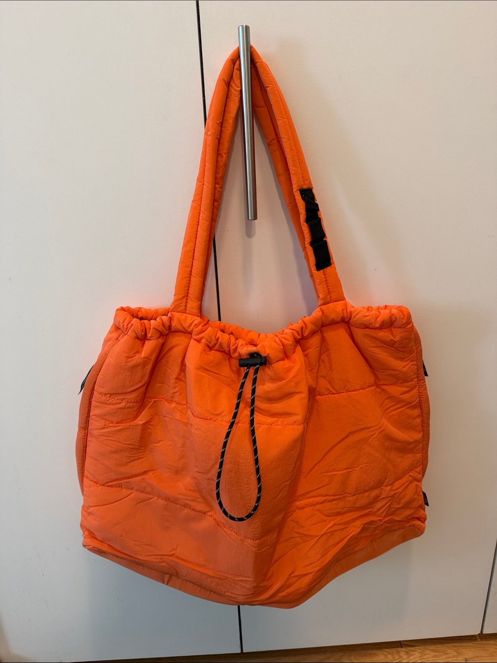 FP Movement Orange Quilted Tote Bag with Drawstring with Pink Interiror